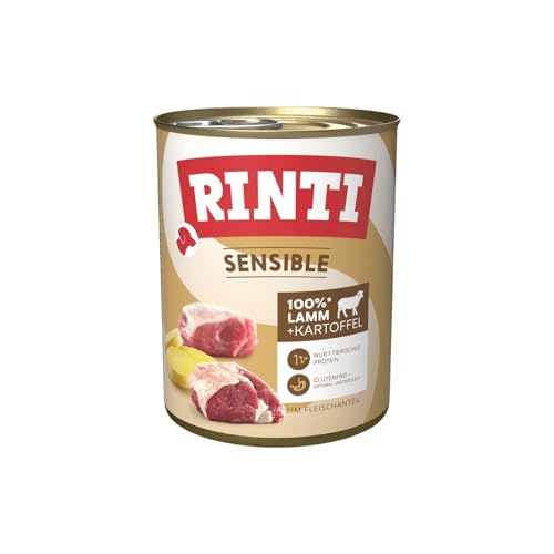 RINTI - Sensible | Nassfutter für Sensible, ausgewachsene Hunde mit natürlichen Fleischstücken. Getreidefreies Alleinfutter in der Dose ohne künstliche Zusätze | 6x800g Lamm + Kartoffel von Rinti