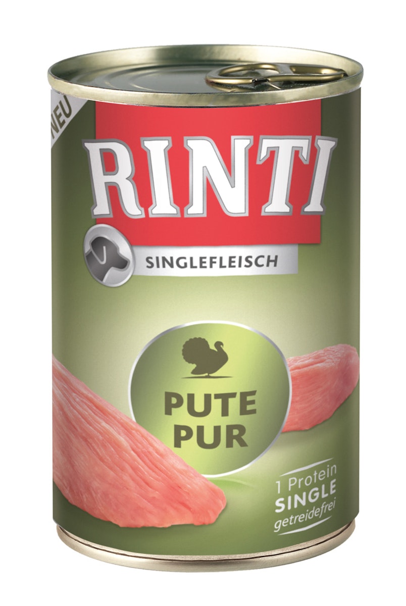 RINTI Singlefleisch 400g Dose Hundenassfutter 12 x 400 Gramm Pute Pur