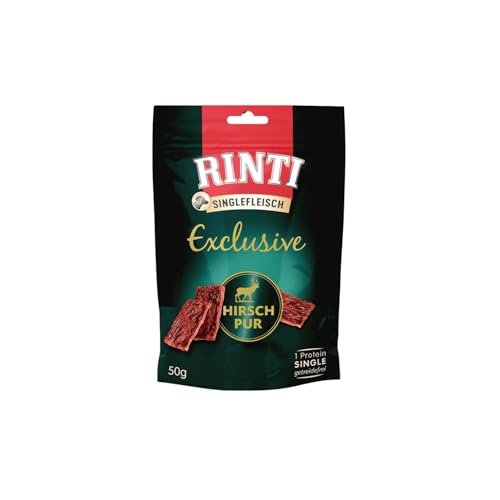 RINTI - Singlefleisch Exclusive | Leicht verdauliche Snacks aus exklusiver Fleischart für Sensible, ausgewachsene Hunde. Getreide- und zuckerfreie Hundesnacks im Frischebeutel | 12x50g Hirsch Pur von Rinti