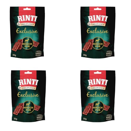 RINTI Singlefleisch Exclusive Snack Hirsch Pur | 4er Pack | 4 x 50 g | Ergänzungsfuttermittel für ausgewachsene Hunde | Ausschließlich Hirsch für empfindliche Hunde bei Allergien von Rinti