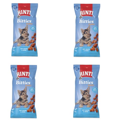 Rinti Bitties Puppy - Huhn & Rind | 4er Pack | 4 x 75 g | Ergänzungsfuttermittel für heranwachsende Hunde | Mit Omega 3 für die Gehirnentwicklung | Ohne Zucker & Soja von Rinti