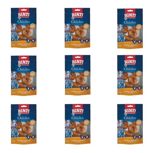 Rinti Chicko Kauringe klein | 9er Pack | 9 x 150 g | Aus bissfester Rinderhaut mit Hühnerfleisch überzogen | Putzkörperchen auf Mineralstoffbasis | Wiederverschließbar von Rinti