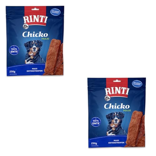 Rinti Chicko Maxi Enten Streifen | Doppelpack | 2 x 250 g | Leckerli für große Hunde | Aus frischen Entenbrustfilet zubereitet | Schonend luftgetrocknet ohne Zusatzstoffe von Rinti