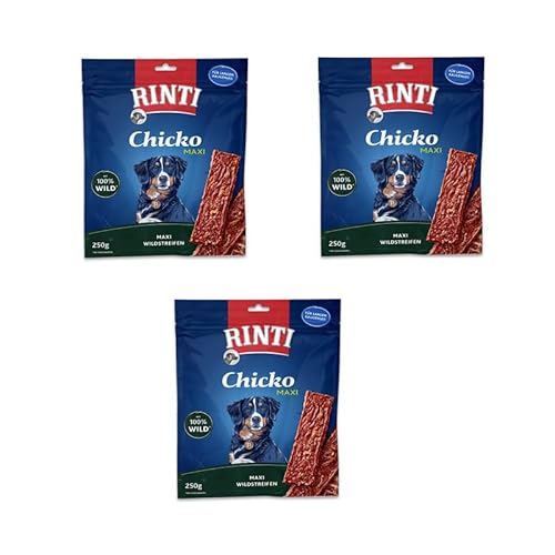 Rinti Chicko Maxi Wild | 3er Pack | 3 x 250 g | Ergänzungsfuttermittel für ausgewachsene Hunde | Leicht bekömmlich und gut verdaulich | Zarte Wildfleisch-Streifen | Ohne Soja von Rinti