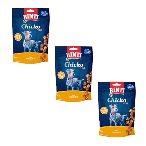 Rinti Chicko Mini Käsewürfel mit Huhn | 3er Pack | 3 x 80 g | Aus frischem Hühnerbrustfilet zubereitet | Schonend luftgetrocknet | Wiederverschließbar | Ohne Soja und Fleischmehle von Rinti