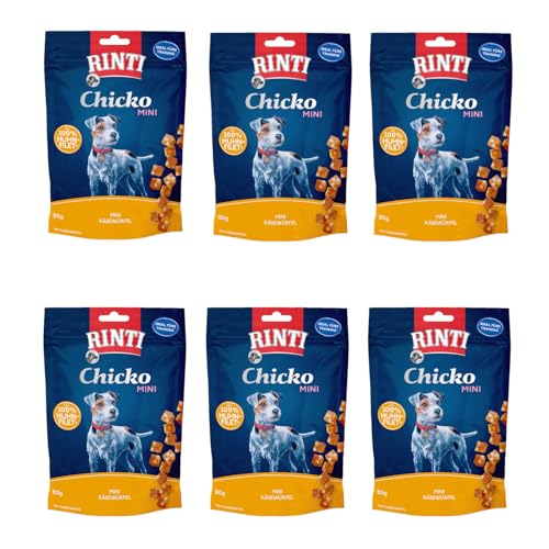 Rinti Chicko Mini Käsewürfel mit Huhn | 6er Pack | 6 x 80 g | Aus frischem Hühnerbrustfilet zubereitet | Schonend luftgetrocknet | Wiederverschließbar | Ohne Soja und Fleischmehle von Rinti