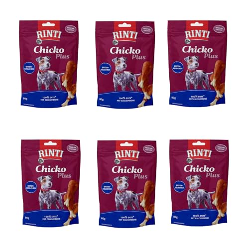 Rinti Chicko Plus Entenkeulchen | 6er Pack | 6 x 80 g | Aus frischem Entenbrustfilet zubereitet | Schonend luftgetrocknet | Wiederverschließbar | Ohne Soja und Fleischmehle von Rinti