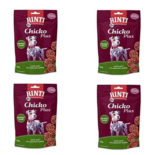 Rinti Chicko Plus Gemüsetaler - Leckerlis mit Entengeschmack für Hunde - Bundle - 4 x 80 g von Rinti