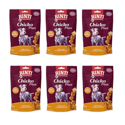 Rinti Chicko Plus Käse Würfel | 6er Pack | 6 x 80 g | Leckerli für Hunde | Hühnerbrustfilet mit herzhaften Käsestückchen | Schonend luftgetrocknet ohne Zusatzstoffe von Rinti