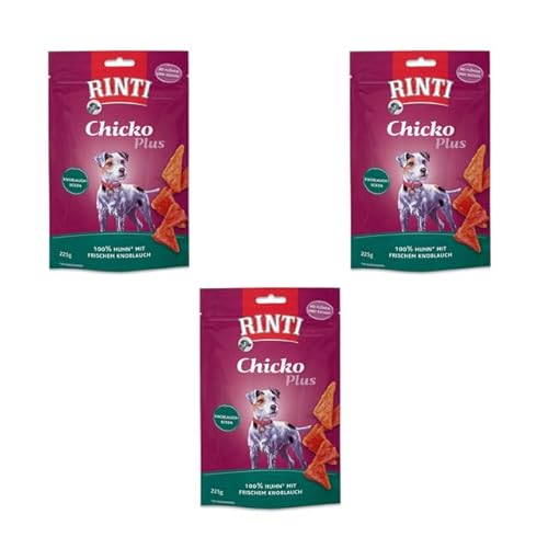 Rinti Chicko Plus Knoblauchecken | 3er Pack | 3 x 225 g | Hühnerfilet mit frischem Knoblauch | Ohne Fleischmehle, Soja oder andere Zusatzstoffe | Schonend luftgetrocknet von Rinti