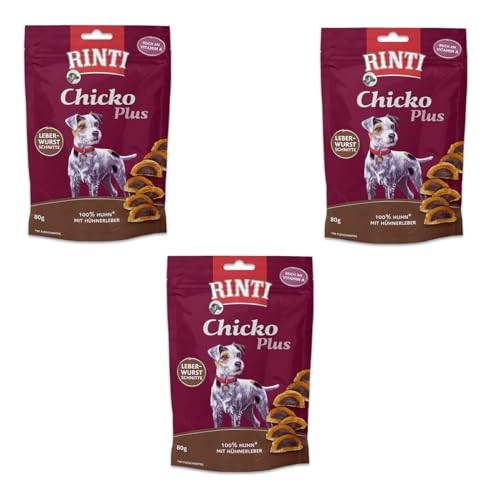 Rinti Chicko Plus Leberwurstschnitte | 3er Pack | 3 x 80 g | Leckerli für Hunde | Hühnerbrustfilet mit Hühnerleber gefüllt | Schonend luftgetrocknet ohne Zusatzstoffe von Rinti