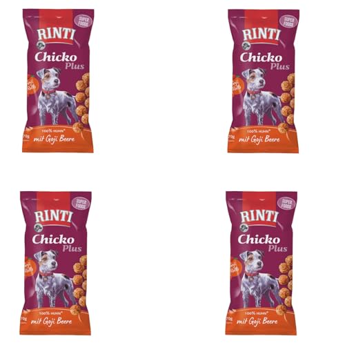 Rinti Chicko Plus Superfoods mit Goji Beeren | 4er Pack | 4 x 70 g | Belohnungssnack für Hunde | Hühnerbrustfilet mit Goji Beere | Schonend luftgetrocknet und ohne Fleischmehle von Rinti