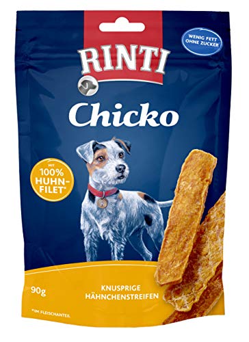 Rinti Chicko knusprige Hähnchenstreifen | 90 g | Snack für Hunde aus frischem Hühnerbrustfilet | Ohne Fleischmehle und Soja | Schonend luftgetrocknet und leicht bekömmlich von Rinti