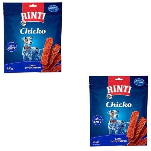 Rinti Chicko zarte Entenstreifen | Doppelpack | 2 x 250 g | Snacks für Hunde | Aus frischem Entenbrustfilet zubereitet | Schonend luftgetrocknet und ohne Zusatzstoffe von Rinti