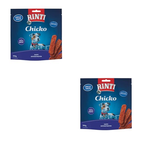 Rinti Chicko zarte Entenstreifen | Doppelpack | 2 x 500 g | Snack für Hunde aus frischer Entenbrust | Ohne Fleischmehle und Soja | Schonend luftgetrocknet und leicht bekömmlich von Rinti