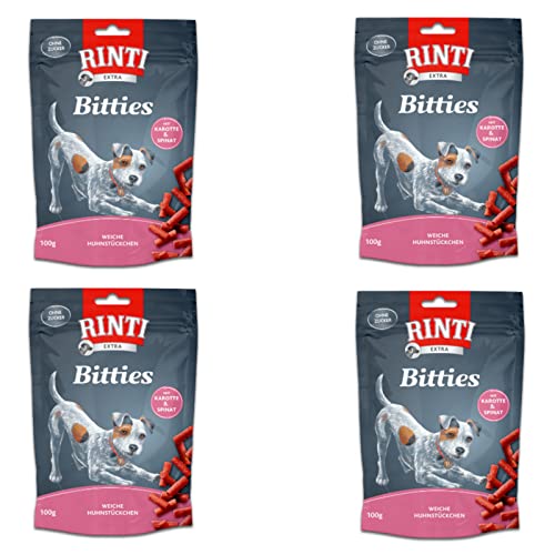 Rinti Extra Bitties - Leckerli für Hunde mit Huhn, Karotte und Spinat - Bundle - 4 x 100 g von Rinti