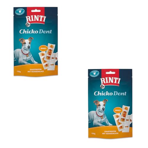 Rinti Extra Chicko Dent Huhn Small | Doppelpack | 2 x 150 g | Ergänzungsfuttermittel für ausgewachsene kleine Hunde | Kaustreifen für die Zahnpflege | Bissfeste Rinderhaut von Rinti