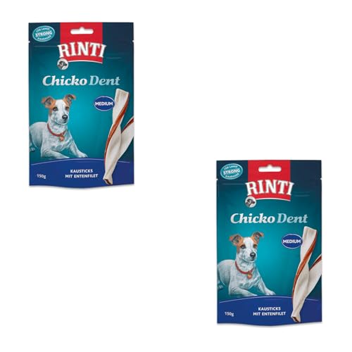 Rinti Extra Chicko Dent Medium Kausticks mit Entenfilet | Doppelpack | 2 x 150 g | Ergänzungsfuttermittel für Hunde | Kaustreifen für die Zahnpflege | Bissfeste Rinderhaut von Rinti