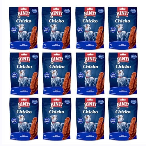 Rinti Chicko zarte Entenstreifen luftgetrocknet, Snack für Hunde, 12 x 90 g von Rinti