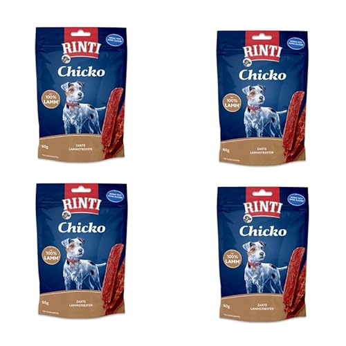 Rinti Extra Chicko Lamm | 4er Pack | 4 x 60 g | Ergänzungsfuttermittel für ausgewachsene Hunde | Leicht bekömmlich und gut verdaulich | Zarte Lamm-Streifen | Ohne Soja von Rinti