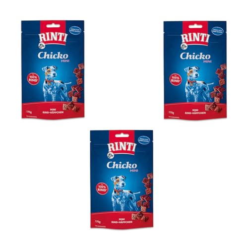 Rinti Extra Chicko Mini Rind | 3er Pack | 3 x 170 g | Ergänzungsfuttermittel für ausgewachsene Hunde | Herzafte Mini Häppchen | Aus frischem mageren Rindfleisch zubereitet von Rinti