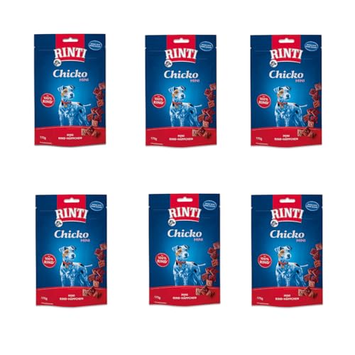 Rinti Extra Chicko Mini Rind | 6er Pack | 6 x 170 g | Ergänzungsfuttermittel für ausgewachsene Hunde | Herzafte Mini Häppchen | Aus frischem mageren Rindfleisch zubereitet von Rinti