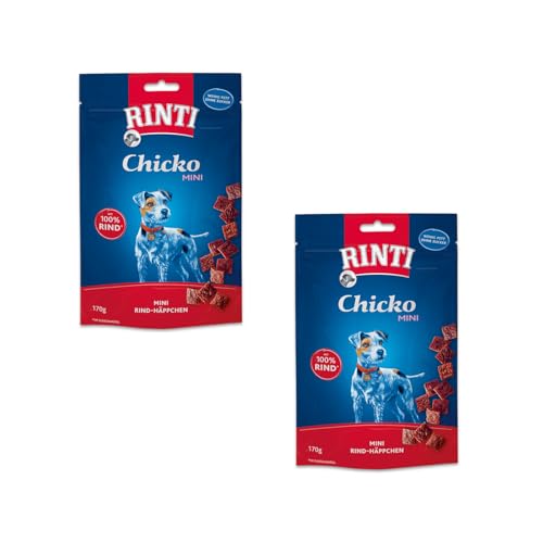 Rinti Extra Chicko Mini Rind | Doppelpack | 2 x 170 g | Ergänzungsfuttermittel für ausgewachsene Hunde | Herzafte Mini Häppchen | Aus frischem mageren Rindfleisch zubereitet von Rinti