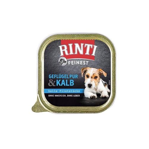 Rinti Feines Geflügel pur & Kalb | 11 x 150 g | Alleinfuttermittel für ausgewachsene Hunde | Ohne Soja, ohne Farb- und Konservierungsstoffe | Ohne Kohlenhydrate und getreidefrei von Rinti