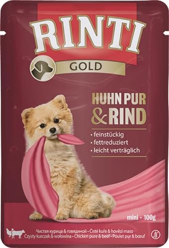 Rinti Gold Mini Huhn Pur & Rind| 10 x 100 g | Alleinfuttermittel für ausgewachsene kleine Hunde | Ausschließlich Huhn & Rind für empfindliche Hunde bei Allergien | Im Frischebeutel von Rinti