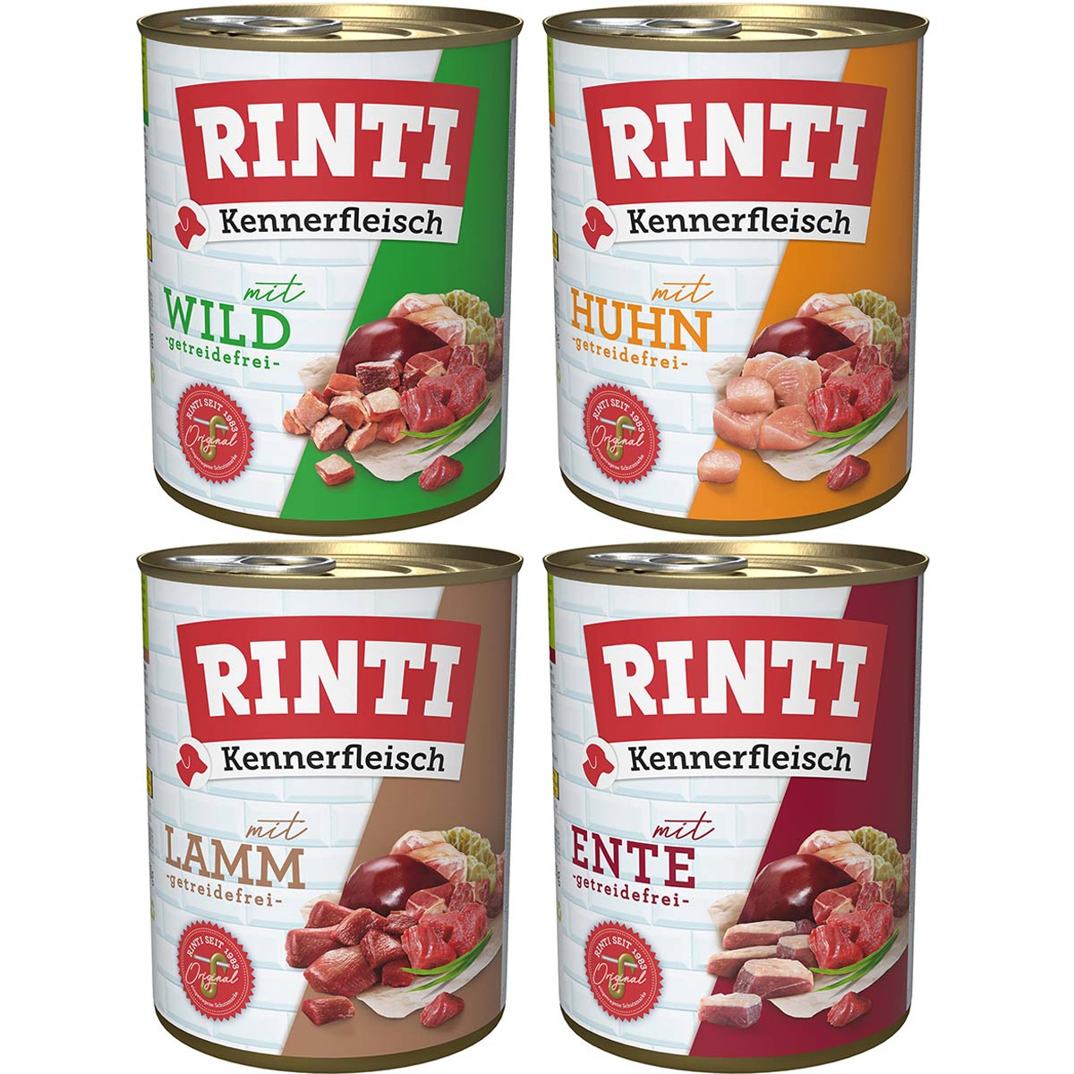 Rinti Kennerfleisch Mix Lamm & Huhn & Ente & Wild 24x800g von Rinti