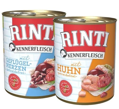 Rinti Kennerfleisch Multipack Geflügelherzen und Huhn 24 x 800g von Rinti