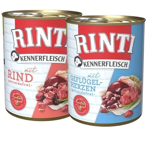 Rinti Kennerfleisch Multipack Geflügelherzen & Rind 24 x 800 g von Rinti