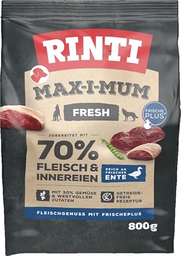 Rinti Max-i-Mum Ente 800g | Getreidefreies Trockenfutter für Hunde | Hoher Fleischanteil | Optimales Protein-/Fett-Verhältnis | Hohe Akzeptanz & Verträglichkeit von Rinti