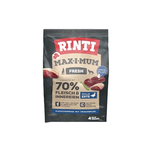 Rinti - Max-i-Mum | Trockenfutter für ausgewachsene Hunde mit 70% Fleisch & Innereien. Getreidefreies Alleinfutter im Beutel mit ausgewogenem Protein-/Fett-Verhältnis | 2x4kg Ente von Rinti