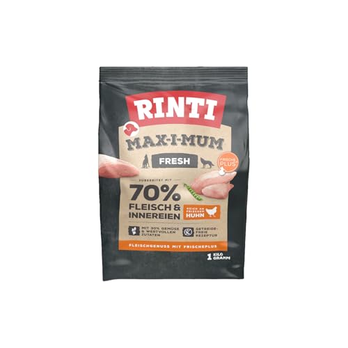 Rinti - Max-i-Mum | Trockenfutter für ausgewachsene Hunde mit 70% Fleisch & Innereien. Getreidefreies Alleinfutter im Beutel mit ausgewogenem Protein-/Fett-Verhältnis | 7x1kg Huhn von Rinti