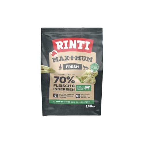 Rinti - Max-i-Mum | Trockenfutter für ausgewachsene Hunde mit 70% Fleisch & Innereien. Getreidefreies Alleinfutter im Beutel mit ausgewogenem Protein-/Fett-Verhältnis | 7x1kg Pansen von Rinti