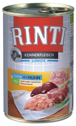 Rinti Pur Kennerfleisch Junior Huhn für Hunde, 24er Pack (24 x 400 g) von Rinti