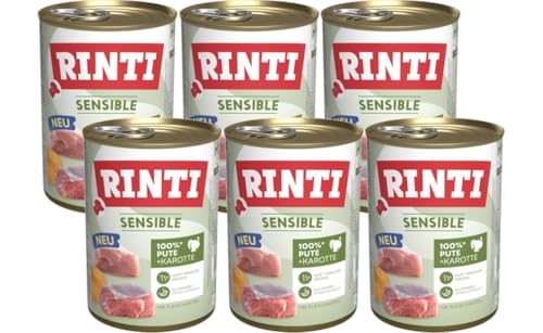 Rinti Sensible Pute + Karotte 6 x 400g | Glutenfreies Nassfutter für Hunde | Alleinfutter mit nur Einer tierischen Proteinquelle | Hypoallergen, getreidefrei & leicht verdaulich Rinti Sensible Pute + Karotte 6 x 400g | Glutenfreies Nassfutter für Hunde | Alleinfutter mit nur Einer tierischen Proteinquelle | Hypoallergen, getreidefrei & leicht verdaulich von Rinti