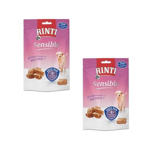 Rinti Sensible Snack Ente | Doppelpack | 2 x 120 g | Ergänzungsfuttermittel für ausgewachsene Hunde | Für empfindliche Hunde | Leicht verdaulich mit der Echtfleisch-Garantie von Rinti