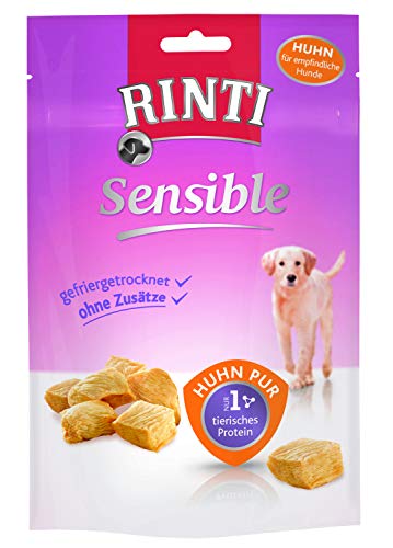 RINTI - Sensible Snack | 120 g Huhn Pur | Leicht verdauliche Snacks für Sensible, ausgewachsene Hunde. Getreide- und zuckerfreie Hundesnacks ohne Zusatzstoffe im Frischebeutel von Rinti