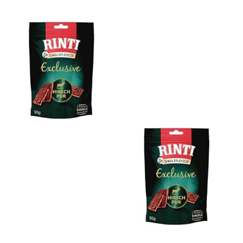 Rinti Singlefleisch Exclusive Snack Hirsch Pur | Doppelpack | 2 x 50 g | Ergänzungsfuttermittel für ausgewachsene Hunde | Ausschließlich Hirsch für empfindliche Hunde bei Allergien | Als Belohnung von Rinti