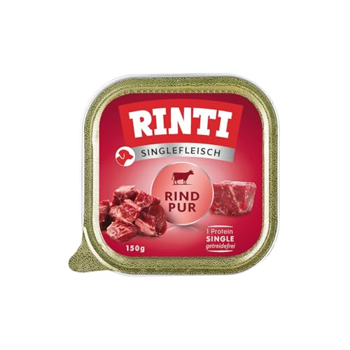 Rinti - Singlefleisch | Nassfutter für Sensible, ausgewachsene Hunde mit 100% Rindfleisch. Alleinfutter in Schälchen ohne Getreide, Kohlenhydrate und künstliche Zusätze | 10x150g Rind Pur von Rinti