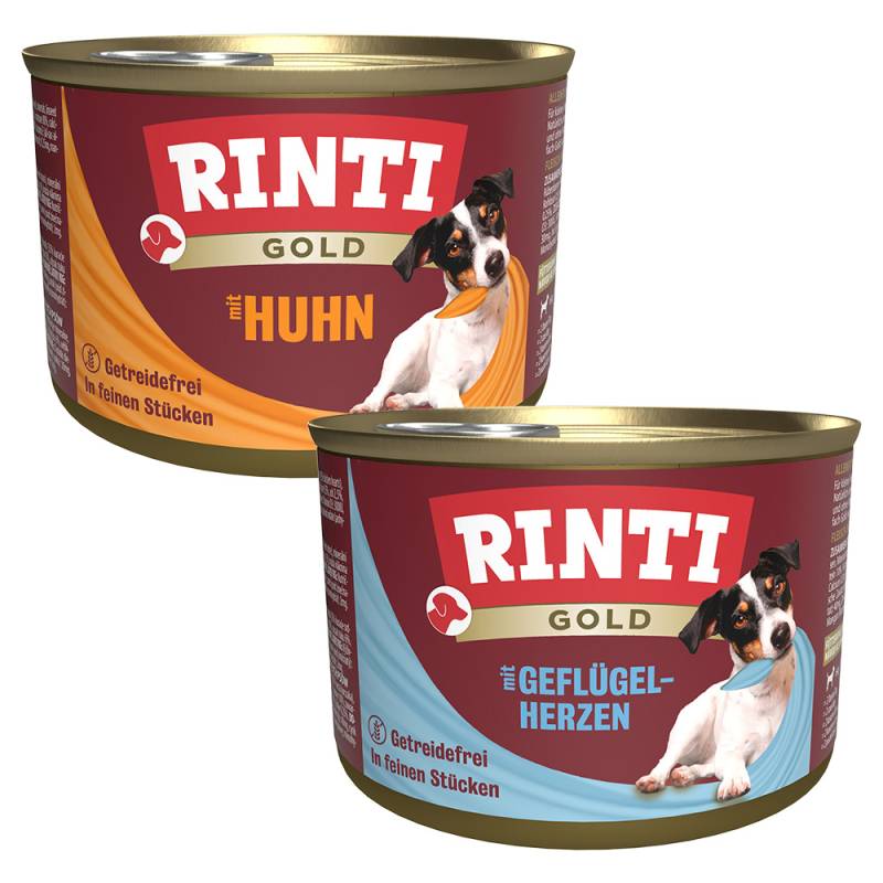 Sparpaket RINTI Gold 24 x 185 g - Mixpaket: Geflügelherzen, Huhnstückchen von Rinti