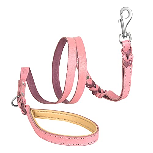 Riparo geflochtene Leder Hundeleine mit Zwei Griffen, gepolsterter Verkehrsgriff für zusätzliche Kontrolle, 1,8 m lang Hundetraining für mittlere und große Hunde (Pink, L: 1,9 cm x 1,8 m) von Riparo Motorsports