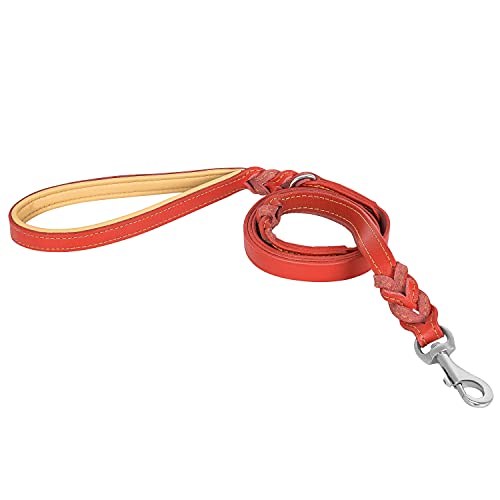 Riparo geflochtene Leder Hundeleine mit Zwei Griffen, gepolsterter Verkehrsgriff für zusätzliche Kontrolle, 1,8 m lang Hundetraining für mittlere und große Hunde (Rot, L: 1,9 cm x 1,8 m) von Riparo Motorsports