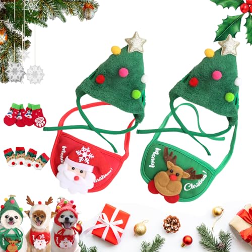 Adorable Christmas Tree Pom-Pom Hat, Celery Pets Dog Santa Hat, Celerypets Dog Christmas Hat, Dog and Cat Christmas Costumes, Funny Soft Pet Hat for Dogs (Green * 2PCS, M) von Ripkegn