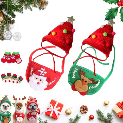 Adorable Christmas Tree Pom-Pom Hat, Celery Pets Dog Santa Hat, Celerypets Dog Christmas Hat, Dog and Cat Christmas Costumes, Funny Soft Pet Hat for Dogs (Red * 2PCS, M) von Ripkegn