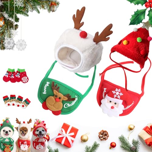 Adorable Christmas Tree Pom-Pom Hat, Celery Pets Dog Santa Hat, Celerypets Dog Christmas Hat, Dog and Cat Christmas Costumes, Funny Soft Pet Hat for Dogs (Red + White * 2PCS, M) von Ripkegn