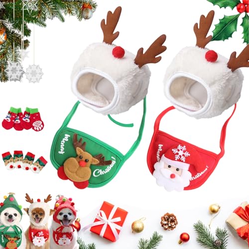 Adorable Christmas Tree Pom-Pom Hat, Celery Pets Dog Santa Hat, Celerypets Dog Christmas Hat, Dog and Cat Christmas Costumes, Funny Soft Pet Hat for Dogs (White * 2PCS, M) von Ripkegn