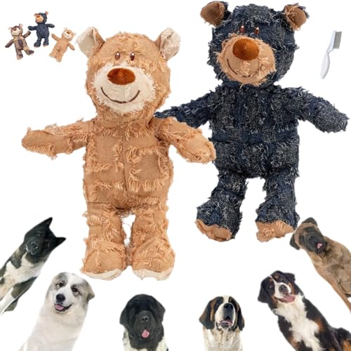 Unbreaka Bear,Unbreaka Bear Dog Unbreakable Teddy Extreme Bear,Dog Companion for Heavy Chewers,Unbreakable Bear Dog Toy,Queaky Tough Heavy Duty Chewer Large Breed DogToy (Light brown+Denim blue*2PCS) von Ripkegn